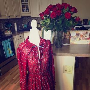 Red dress, chiffon top, long sleeves